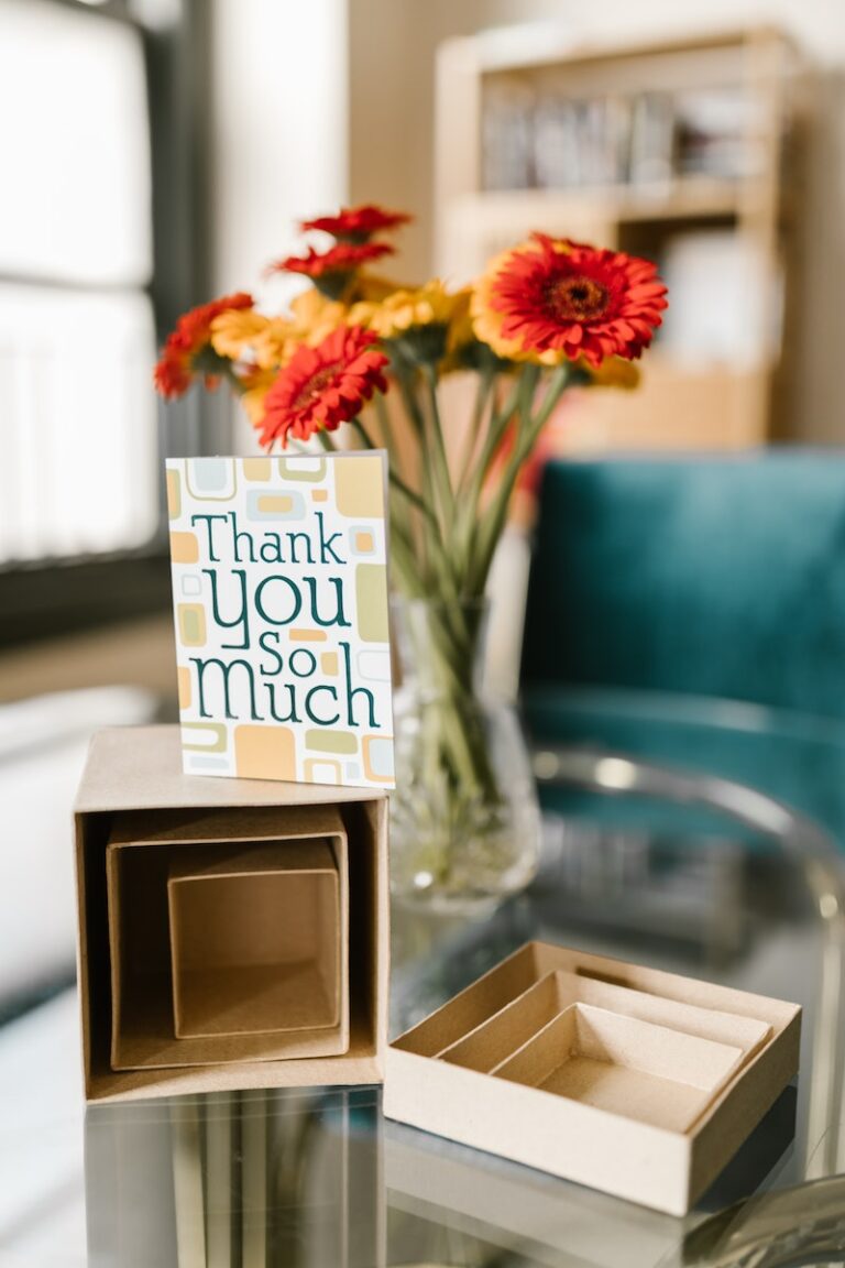 Brown Boxes and a Greeting Thank You Card