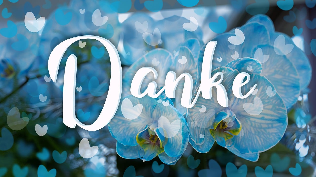 Danke Thank You flowers and hearts blue