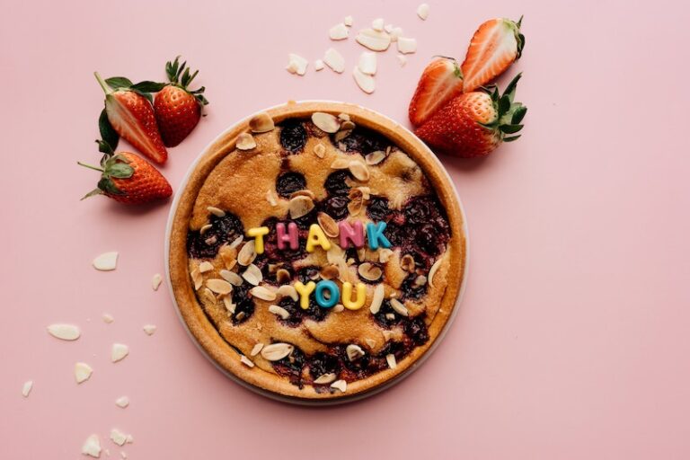 Food with Thank You Letters on Top on a Pink Surface