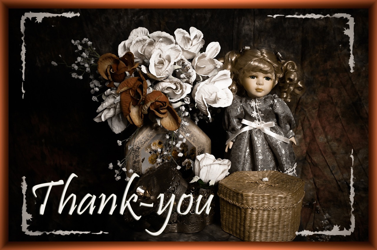Thank You Card little girl flowers