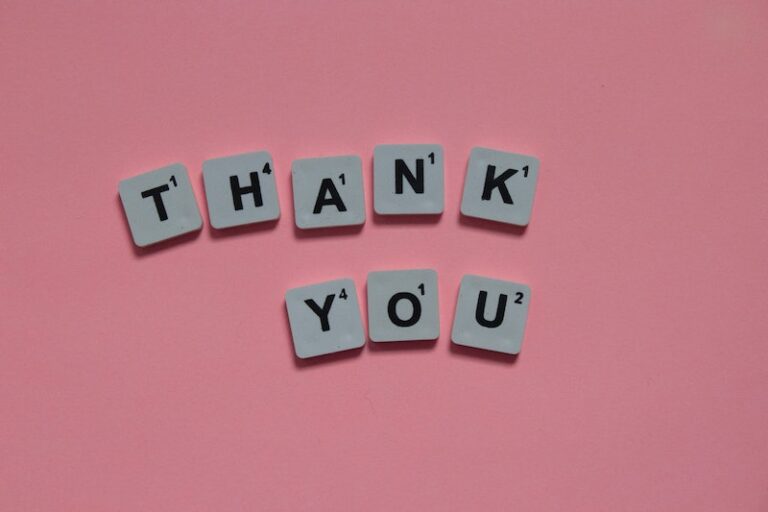 Thank You Scrabble Letters on pink background