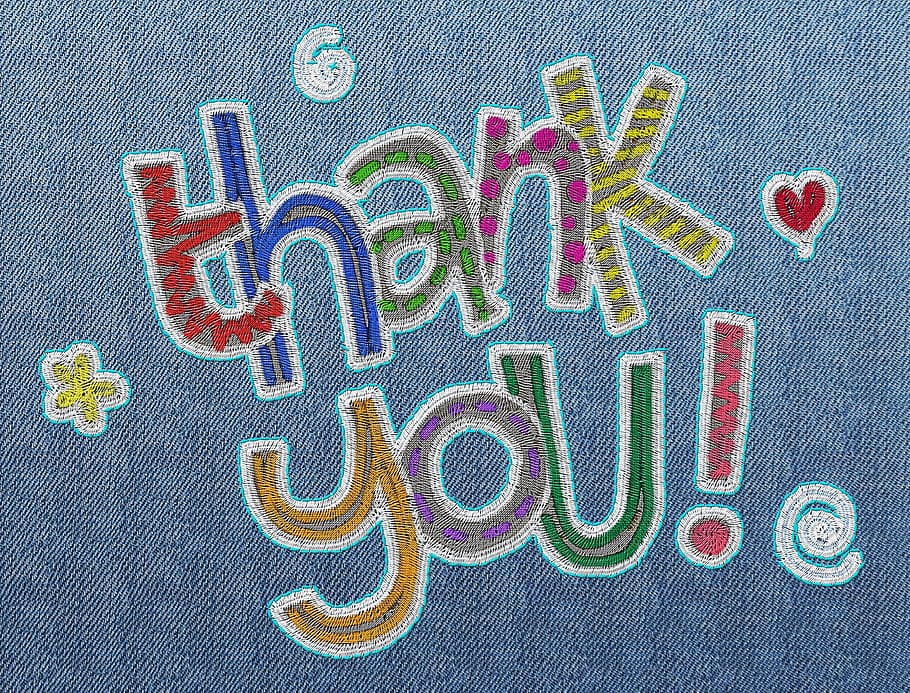 Thank You embroidered sewing stitch